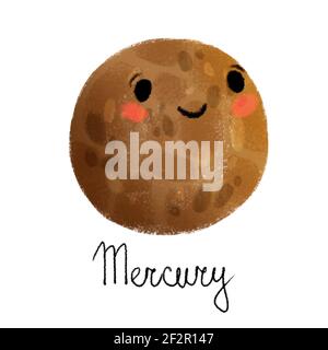 Planète couleur Mercure mignonne et lumineuse. Isolé sur fond blanc Banque D'Images