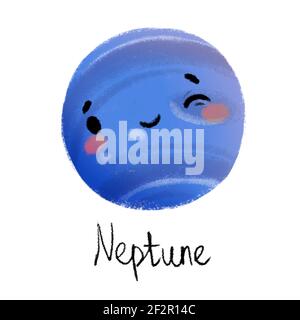 Planète Neptune colorée et mignonne. Isolé sur fond blanc Banque D'Images