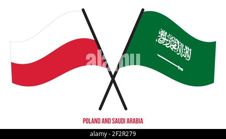 La Pologne et l'Arabie Saoudite ont traversé des drapeaux et ont fait des signes de style plat. Proportion officielle. Corriger les couleurs. Banque D'Images