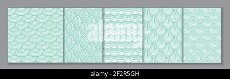 Ensemble de 5 motifs traditionnels sans couture avec écusson japonais, bleu monochrome. Motifs géométriques de répétition de caniche minimale Illustration de Vecteur