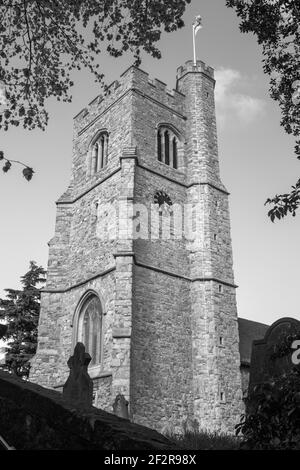 Image en noir et blanc de l'église St Clément, Leigh-on-Sea, Essex, Angleterre Banque D'Images