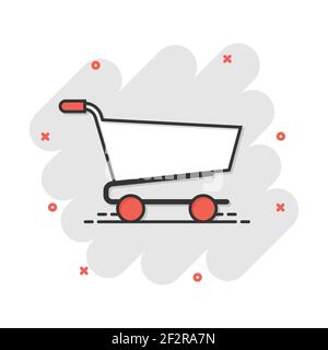 Cartoon Vector icône panier dans le style comique. Sac Shop sign illustration pictogramme. Effet splash Mall business concept. Illustration de Vecteur