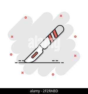 Cartoon Vector icône scalpel médical dans le style comique. La chirurgie de l'hôpital signe couteau illustration pictogramme. L'entreprise concept effet splash Scalpel. Illustration de Vecteur