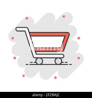 Cartoon Vector icône panier dans le style comique. Sac Shop sign illustration pictogramme. Effet splash Mall business concept. Illustration de Vecteur