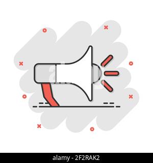 Vector cartoon megaphone icon dans le style comique. Illustration signe mégaphone pictogramme. Mégaphone splash concept d'affaires d'effet. Illustration de Vecteur