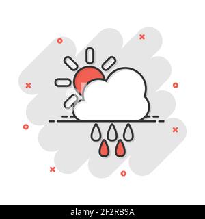Vector cartoon météo icône dans le style comique. Avec les nuages soleil concept illustration pictogramme. Cloud avec effet pluie splash concept d'affaires. Illustration de Vecteur