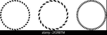 Ensemble de cordes ou de cercles de corde en dégradé noir et blanc comme vecteur sur un fond blanc isolé. Utilisable pour les arrière-plans, le papier peint. Illustration de Vecteur