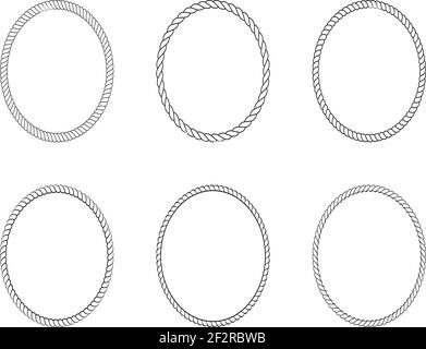 Ensemble de cadre ovale en corde ou en corde comme vecteur sur un dos blanc isolé. Utilisable pour les arrière-plans, le papier peint ou les symboles nautiques et de navigation. Illustration de Vecteur