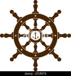 Volant nautique en marron et or comme vecteur sur fond blanc isolé. Utilisable pour les arrière-plans, le papier peint ou nautique et la navigation. Illustration de Vecteur