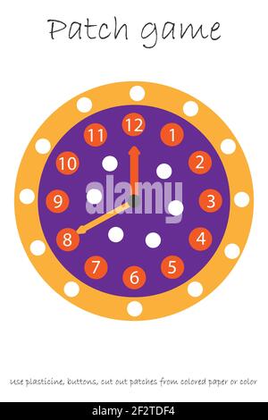 Horloge de jeu de patch d'éducation pour les enfants pour développer des compétences en moteur, utiliser des patchs de plasticité, boutons, papier couleur ou couleur la page, des cactus d'âge préscolaire pour les enfants Banque D'Images