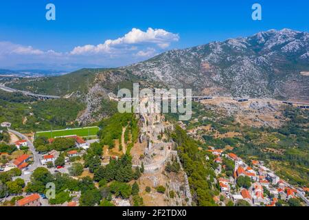 Vue aérienne de la forteresse de Klis près de Split, Croatie Banque D'Images