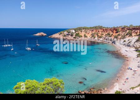 Belle vue panoramique de Cala Hort - es Vedra. Ibiza, Îles Baléares, Espagne Banque D'Images