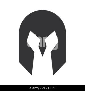 Symbole militaire illustration vecteur guerrier chevalier casque. Casque chevalier médiéval signe de bataille mascotte icône de protection. Ancienne armée de fer tête isolée Illustration de Vecteur