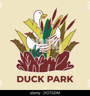 Illustration en couleur des roseaux de câlins d'oie. Sauvagine et herbe. Badge vectoriel. SPE 10 Illustration de Vecteur