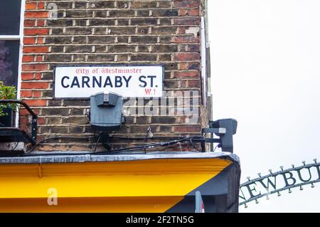 SOHO, LONDRES, ANGLETERRE- 17 février 2021 : panneau de rue Carnaby Street Banque D'Images