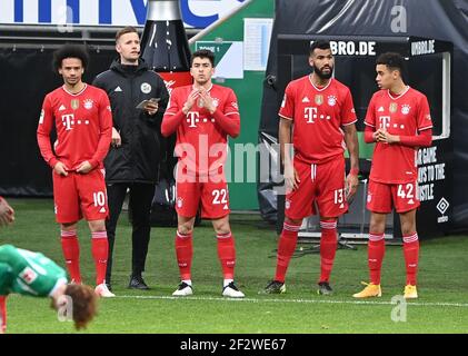 Quatre changements: Leroy Sane (FC Bayern Munich), Marc Roca (FC Bayern Munich), Eric Maxim Choupo-Moting (FC Bayern Munich) et Jamal Musiala (FC Bayern Munich) viennent et sont remplacés. GES/football/1. Bundesliga: SV Werder Bremen - FC Bayern Munich, 13 mars 2021 football: 1ère ligue: SV Werder Bremen vs Bayern Munich, Brême, 13 mars 2021 | utilisation dans le monde entier Banque D'Images