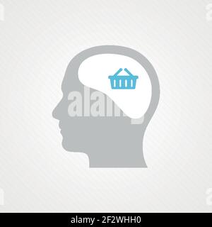 Tête et panier. Concept d'achat en ligne. Illustration vectorielle, conception plate Illustration de Vecteur