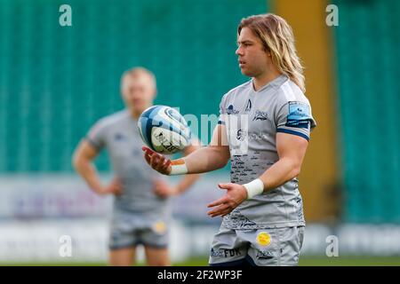 13 mars 2021 ; Franklin&#x2019;s Gardens, Northampton, East Midlands, Angleterre ; Premier ministre Rugby Union, Northampton Saints versus sale Sharks; FAF de Klerk of sale Sharks Banque D'Images