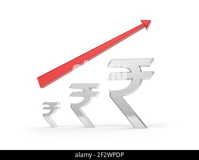 Symbole de la roupie indienne en pleine croissance - Illustration 3D Banque D'Images