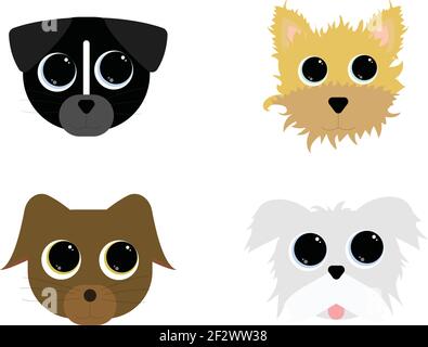 Lot de quatre chiens adorables aux yeux grands Illustration de Vecteur