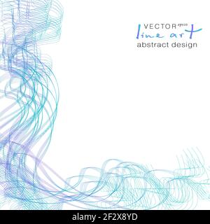 Motif abstrait de dessin au trait. Bleu sarcelle, dégradé violet pastel. Vagues colorées, courbes ondulantes subtiles. Design moderne pour brochure, poster, dépliant, prospectus. Illustration de Vecteur