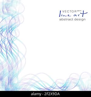 Design abstrait Line art. Motif ondulé coloré, courbes de flexion subtiles. Bleu, violet dégradé pastel. Modèle vectoriel moderne avec espace de copie pour broch Illustration de Vecteur