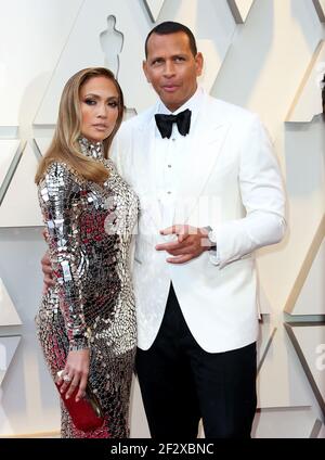 26 février 2019 - Hollywood, Californie, États-Unis - 09 mars 2018 - l'icône de musique Jennifer Lopez et la star de baseball à la retraite Alex Rodriguez sont engagés après deux années de datation. Le couple a ensuite fait ses débuts sur le tapis rouge au gala met en mai 2017 et sont inséparables depuis. 24 février 2019 - Hollywood, Californie - Jennifer Lopez, Alex Rodriguez. 91e prix annuel de l'Académie présenté par l'Académie des arts de la scène et des sciences qui s'est tenue au Hollywood & Highland Center. Crédit photo: AdMedia (image crédit: © AdMedia via ZUMA Wire) Banque D'Images