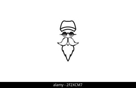 homme de tête de dessin animé avec barbe et lunettes de soleil lignes logo vecteur symbole icône illustration Illustration de Vecteur