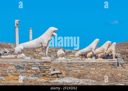 La terrasse des lions de l'île de Delos en Grèce Banque D'Images