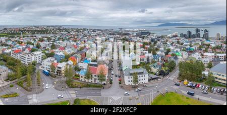 Vue aérienne du centre-ville de Reykjavik, Islande Banque D'Images