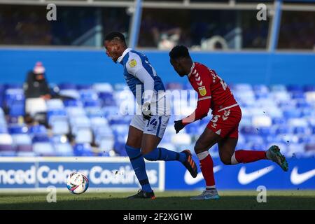 Birmingham, Royaume-Uni. 13 mars 2021. Jonathan Leko #14 de Birmingham City dribbles la balle à Birmingham, Royaume-Uni le 3/13/2021. (Photo de Simon Bissett/News Images/Sipa USA) crédit: SIPA USA/Alay Live News Banque D'Images