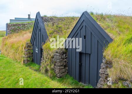 Maisons traditionnelles en gazon à Keldur en Islande Banque D'Images