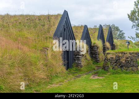 Maisons traditionnelles en gazon à Keldur en Islande Banque D'Images