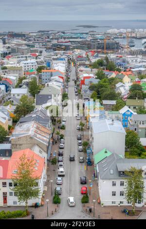 Vue aérienne du centre-ville de Reykjavik, Islande Banque D'Images