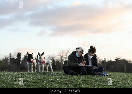 (210314) -- ROME, 14 mars 2021 (Xinhua) -- les gens apprécient leur week-end à Parco della Caffarella à Rome, Italie, le 13 mars 2021. L'Italie a approuvé vendredi une nouvelle série de restrictions strictes contre la COVID-19 dans tout le pays, les variantes virales circulant dans le pays relançant les infections. Les nouvelles mesures seront mises en œuvre entre mars 15 et avril 6, y compris le dimanche de Pâques et le lundi de Pâques (du 4 au 5 avril), qui représentent une fête traditionnelle pour les Italiens au printemps. Selon les dernières données du ministère de la Santé, quelque 26,062 nouveaux cas ont été enregistrés quotidiennement. (Xinhua/ Banque D'Images