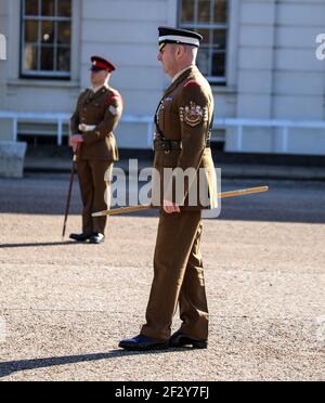 Londres, Royaume-Uni. 09e mars 2021. Des soldats des bataillons des gardes-pieds ont assisté à un entraînement à la caserne Wellington à Londres. Crédit : SOPA Images Limited/Alamy Live News Banque D'Images