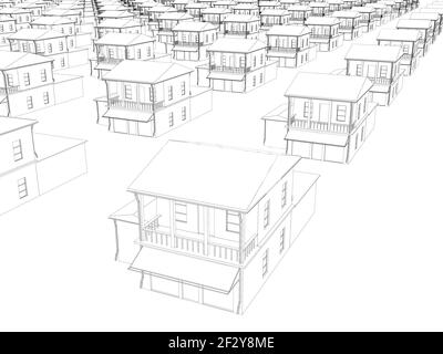 Le contour de beaucoup de maisons identiques dans une rangée. 3D. Illustration vectorielle. Illustration de Vecteur