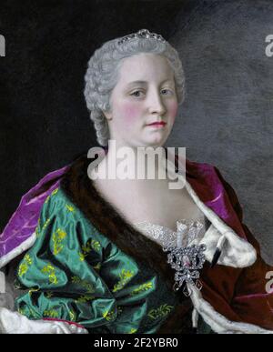 Portrait de Maria Theresia (1717-80), impératrice d'Autriche, reine de Hongrie et de Bohême. Demi-longueur, à droite. Banque D'Images