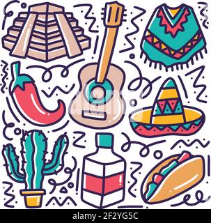 doodle ensemble de dessins à la main des fêtes mexicaines Illustration de Vecteur