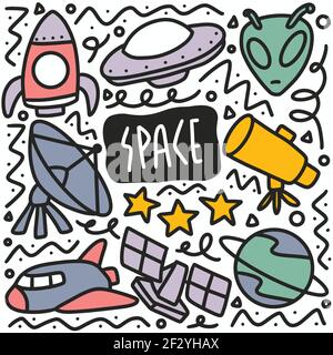 jeu de caniche à l'espace dessinées à la main Illustration de Vecteur