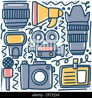 divers équipements dessinés à la main doodle multimédia Illustration de Vecteur