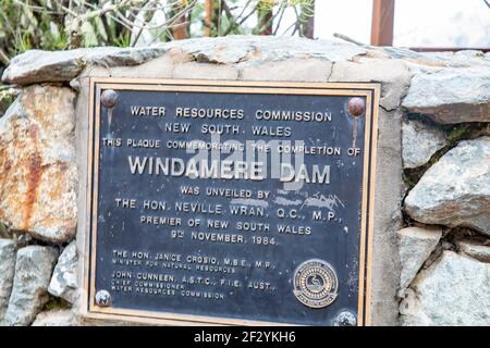 Plaque au barrage de Windamere près de Mudgee, dans la région de Nouvelle-Galles du Sud, en Australie Banque D'Images