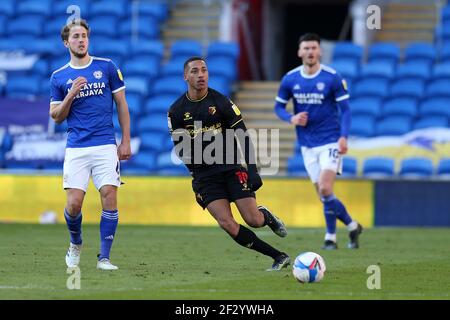 Cardiff, Royaume-Uni. 13 mars 2021. Joao Pedro de Watford en action. Match de championnat EFL Skybet, Cardiff City et Watford au Cardiff City Stadium de Cardiff, pays de Galles, le samedi 13 mars 2021. Cette image ne peut être utilisée qu'à des fins éditoriales. Utilisation éditoriale uniquement, licence requise pour une utilisation commerciale. Aucune utilisation dans les Paris, les jeux ou les publications d'un seul club/ligue/joueur. photo par Andrew Orchard/Andrew Orchard sports Photography/Alamy Live News crédit: Andrew Orchard sports Photography/Alamy Live News Banque D'Images