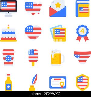 Pack de icônes plates du 4 juillet Illustration de Vecteur