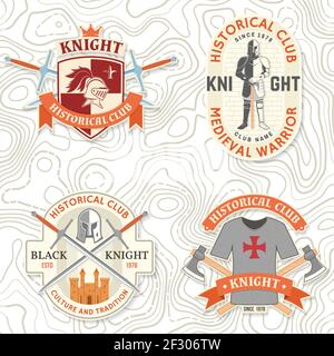 Écusson du club historique Knight, motif t-shirt. Vecteur. Concept pour chemise, imprimé, timbre, fond de page ou modèle. Motif typographique vintage avec Illustration de Vecteur