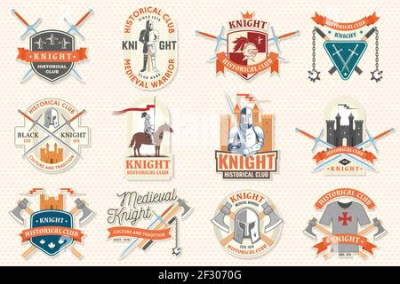 Écusson du club historique Knight, motif t-shirt. Vecteur. Concept pour chemise, imprimé, timbre, fond de page ou modèle. Motif typographique vintage avec Illustration de Vecteur