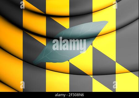 Drapeau 3D du comté de Calvert (Maryland), États-Unis. Illustration 3D. Banque D'Images