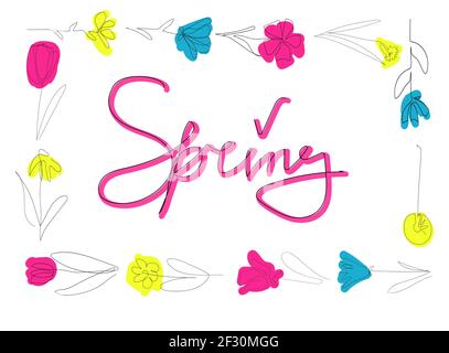 carte postale fleurs de printemps une ligne. dessin à la main illustration vectorielle de couleur minimale Illustration de Vecteur
