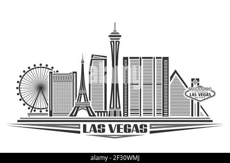 Illustration vectorielle de Las Vegas, affiche monochrome avec bâtiments design simples et grandes lignes de points d'intérêt, concept urbain avec paysage urbain moderne et décor Illustration de Vecteur