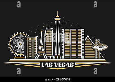 Illustration vectorielle de Las Vegas, affiche horizontale avec bâtiments design simples et grandes lignes de points d'intérêt, concept urbain avec paysage urbain moderne et décor Illustration de Vecteur